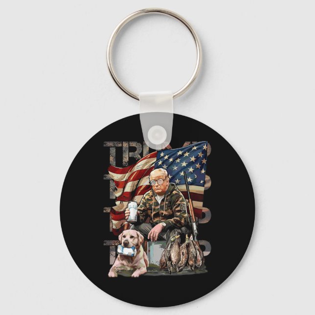 Funny Trump 45 47 Hunting Beer Ducks Us Flag Camo Keychain (Front)