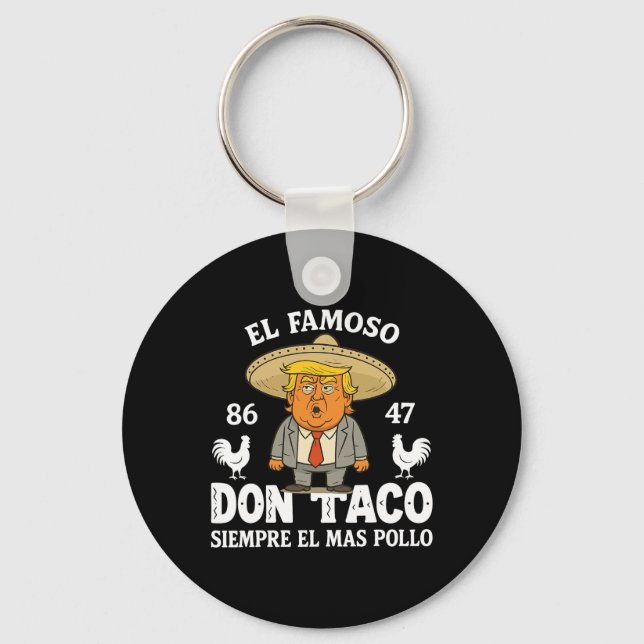 Funny Trump Always Chickens Out Meme Let's Go Taco Keychain (Front)