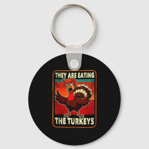 Funny Trump American Shirt They Are Eating Turkey  Keychain
