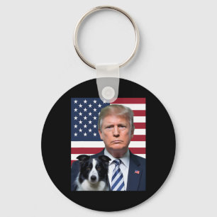 Funny Trump And Border Collie Dog Usa Flag Electio Keychain