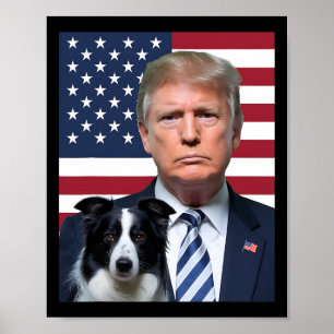Funny Trump And Border Collie Dog Usa Flag Electio Poster