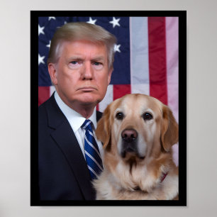 Funny Trump And Golden Retriever Dog Usa Flag Elec Poster