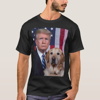 Funny Trump And Golden Retriever Dog Usa Flag Elec T-Shirt