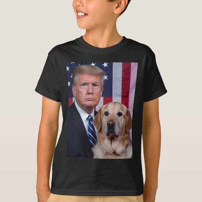 Funny Trump And Golden Retriever Dog Usa Flag Elec T-Shirt (Front)