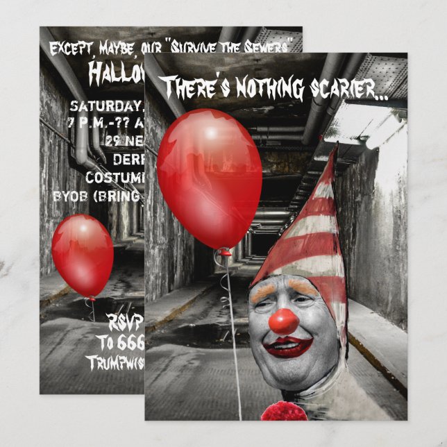 Funny Trump As Trumpwise The Clown Halloween Invitation (Front/Back)