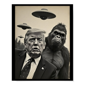 Funny Trump Bigfoot Selfie With Ufos Weird Alien  Poster