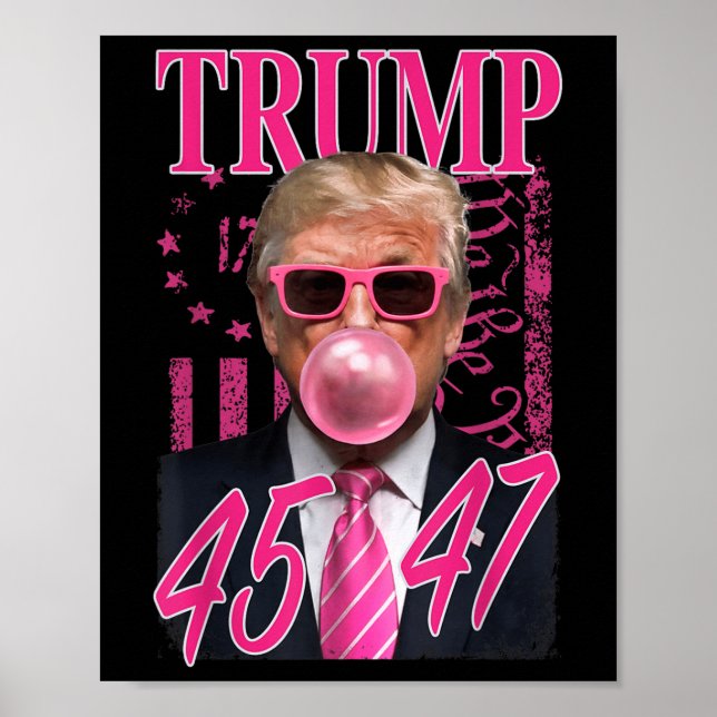 Funny Trump Bubble Gum 1776 Pink Flag  Poster (Front)