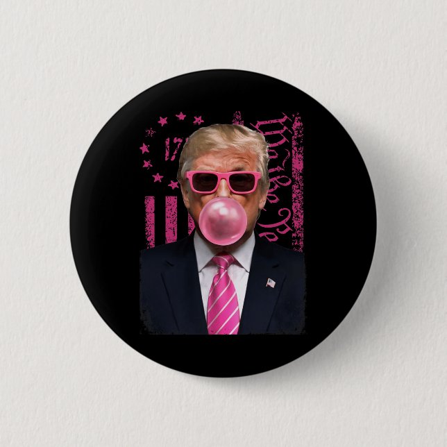 Funny Trump Bubble Gum Pink Usa Flag  Button (Front)