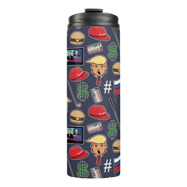 Funny Trump, Burgers, Golf, Russia, Fake News Thermal Tumbler (Front)