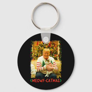 Funny Trump Christmas Cat Lovers Meowy Catmas Cat  Keychain