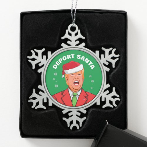 Funny Trump Christmas Deport Santa Snowflake Pewter Christmas Ornament