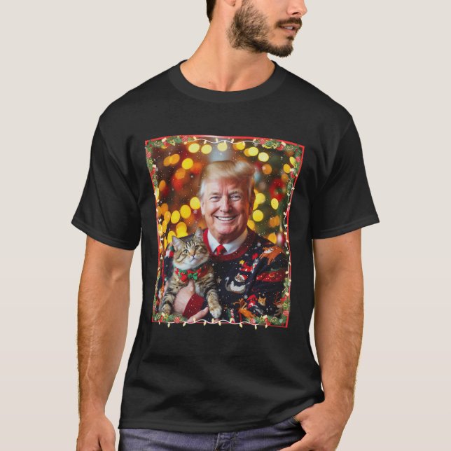 Funny Trump Christmas Sweater For Cat Lovers  (Front)
