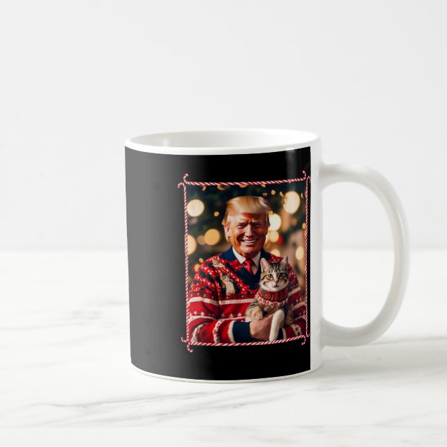 Funny Trump Christmas Sweater For Cat Lovers  Coffee Mug (Right)