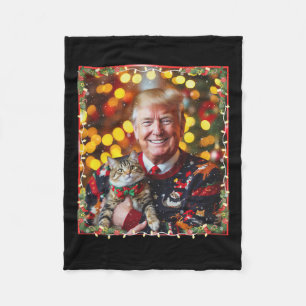 Funny Trump Christmas Sweater For Cat Lovers Fleece Blanket