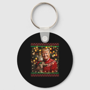 Funny Trump Christmas Sweater For Cat Lovers Keychain