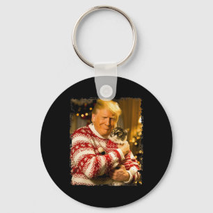 Funny Trump Christmas Sweater For Cat Lovers Xmas  Keychain