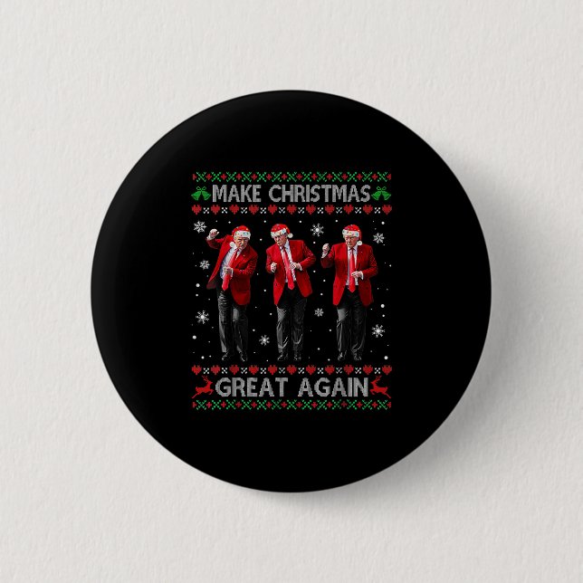 Funny Trump Dance Make Christmas Great Again Ugly  Button (Front)