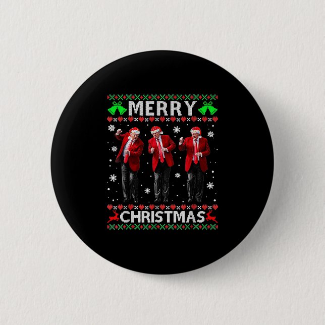 Funny Trump Dance Merry Christmas Ugly Xmas Sweate Button (Front)