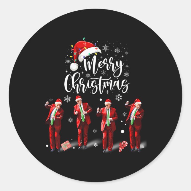Funny Trump Dance Santa Claus Merry Christmas  Classic Round Sticker (Front)