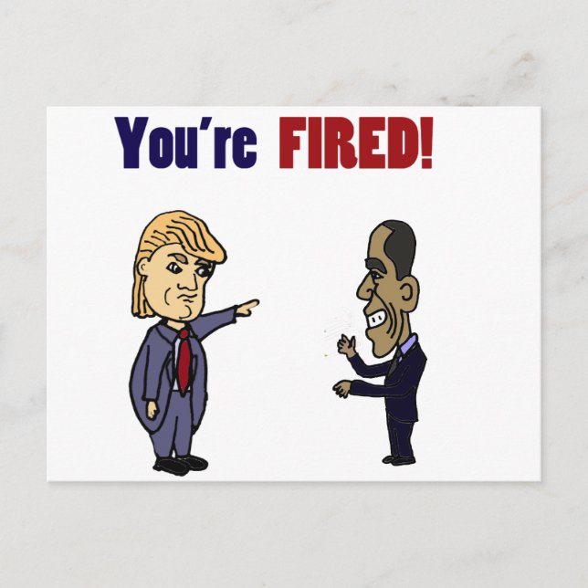 Funny Trump Firing Obama Political Cartoon Postcard (Front)