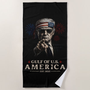 Funny Trump Gulf Of USA America 2025 4th Of July Beach Towel