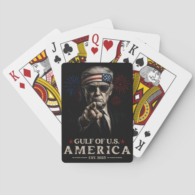 Funny Trump Gulf Of USA America 2025 4th Of July Poker Cards (Back)