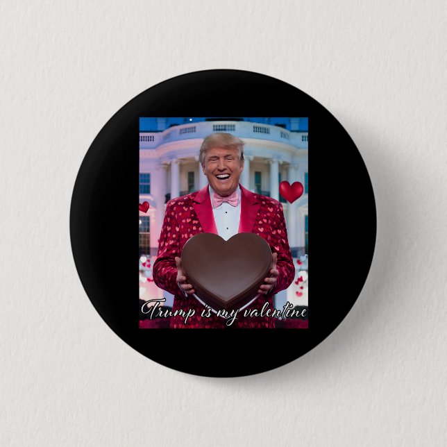 Funny Trump Hugging Chocolate Heart February 14th  Button (Front)