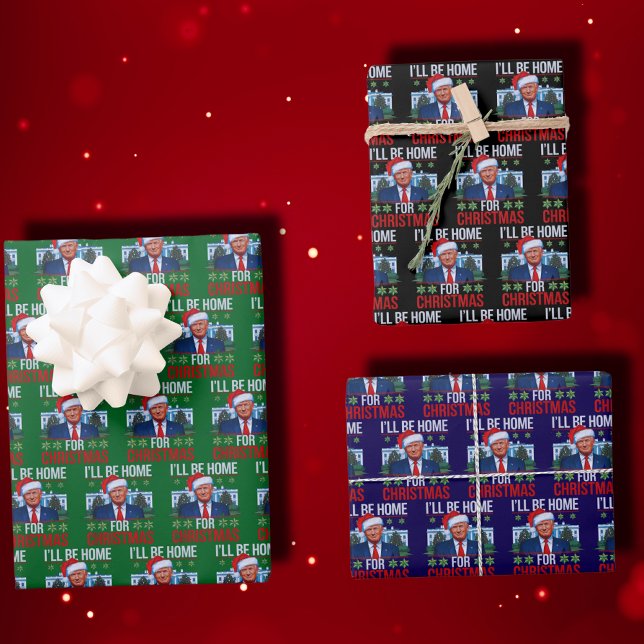 Funny Trump I'll Be Home for Christmas Ugly Wrapping Paper Sheets (Creator Uploaded)