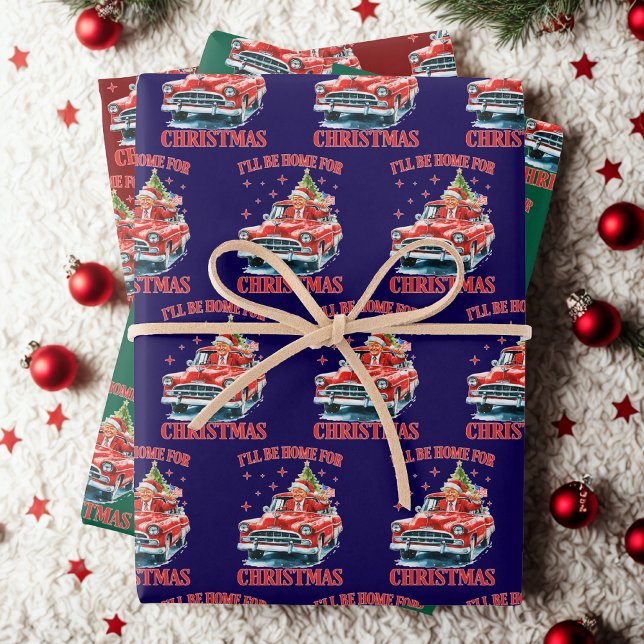 Funny Trump I'll Be Home for Christmas Wrapping Paper Sheets (Creator Uploaded)