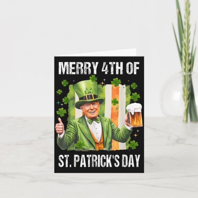 Funny Trump Leprechaun Hat Merry 4th Of St Patrick Card (Front)