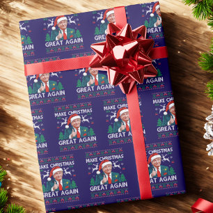 Funny Trump Make Christmas Great Again Ugly Blue Wrapping Paper