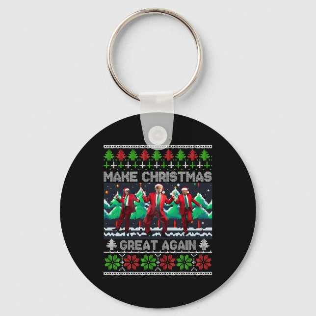 Funny Trump Make Christmas Great Again Ugly  Keychain (Front)