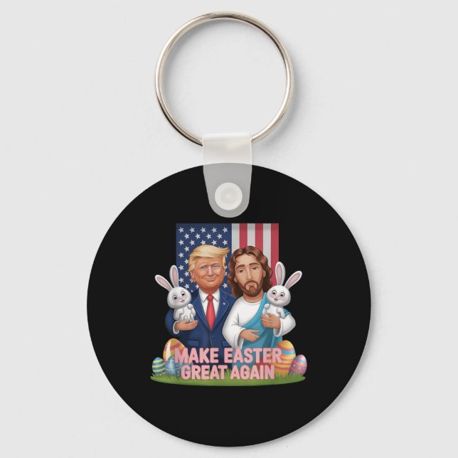 Funny Trump Make Easter Great Again Bunny Hunt Egg Keychain (Front)
