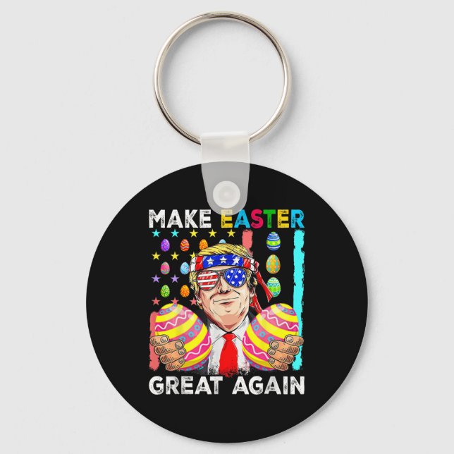Funny Trump Make Easter Great Again Bunny Hunt Egg Keychain (Front)