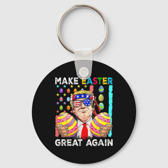 Funny Trump Make Easter Great Again Bunny Hunt Egg Keychain (Front)