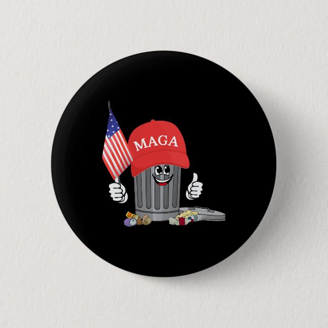 Funny Trump Mega Cartoon Garbage Can American Flag Button (Front)