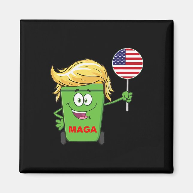 Funny Trump Mega Cartoon Garbage Can American Flag Magnet (Front)
