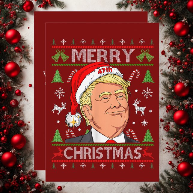 Funny Trump Merry Christmas Ugly Xmas Sweater Gift Holiday Card (Creator Uploaded)