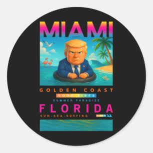 Funny Trump On Floating Yellow Duck Swim Ring In M Classic Round Sticker