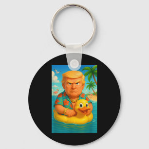 Funny Trump On Floating Yellow Duck Swim Ring In O Keychain
