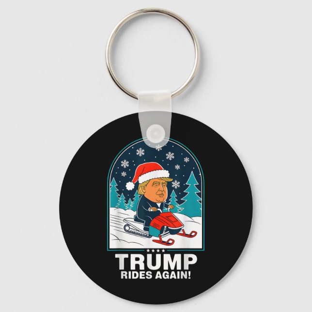 Funny Trump Rides Again Snowmobile Fun Winter Keychain (Front)