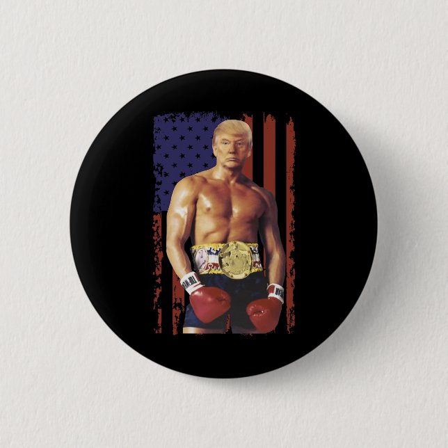 Funny Trump Rocky Boxing Meme Boxer Us Flag Patrio Button (Front)