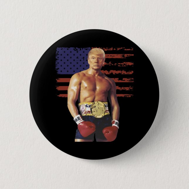 Funny Trump Rocky Boxing Meme Boxer Us Flag Patrio Button (Front)