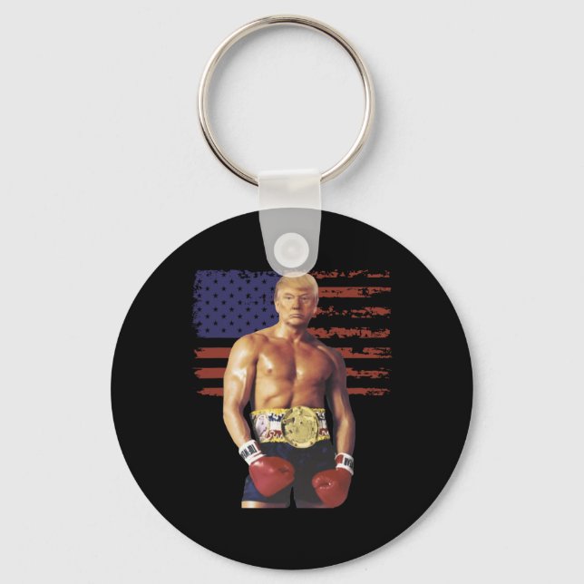 Funny Trump Rocky Boxing Meme Boxer Us Flag Patrio Keychain (Front)