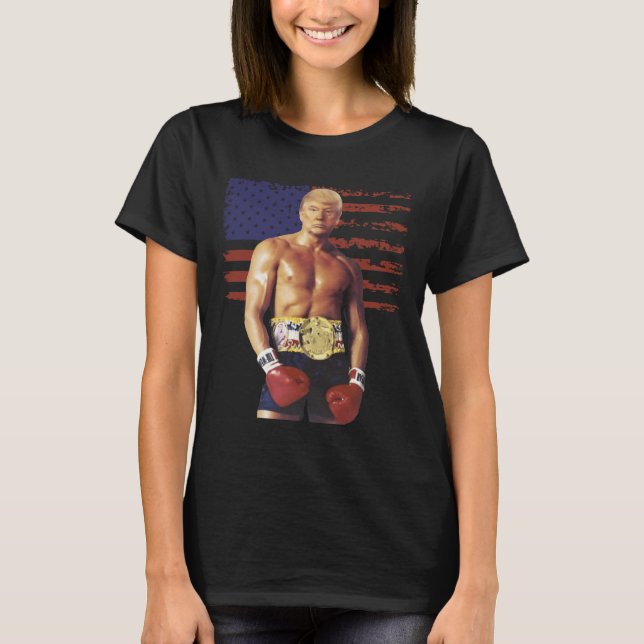 Funny Trump Rocky Boxing Meme Boxer Us Flag Patrio T-Shirt (Front)