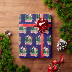 Funny Trump Santa Blue Wrapping Paper