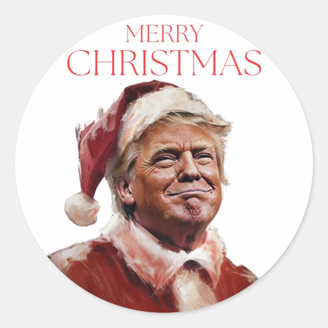 Funny Trump Santa Claus Christmas Card Classic Round Sticker (Front)