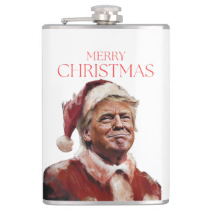Funny Trump Santa Claus Christmas Card Flask