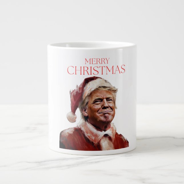 Funny Trump Santa Claus Christmas Card Giant Coffee Mug (Front)