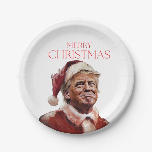 Funny Trump Santa Claus Christmas Card Paper Plates (Front)